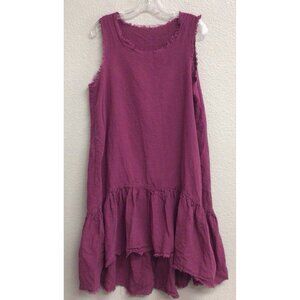 Len Ok Dress Women’s Size XL 100% Linen Sleeveless Raw Edge Midi Plum Boho